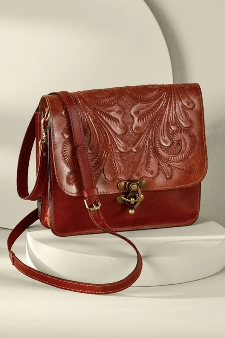 Fashion Soft Surroundings Ada Embossed Leather Bag Caramel