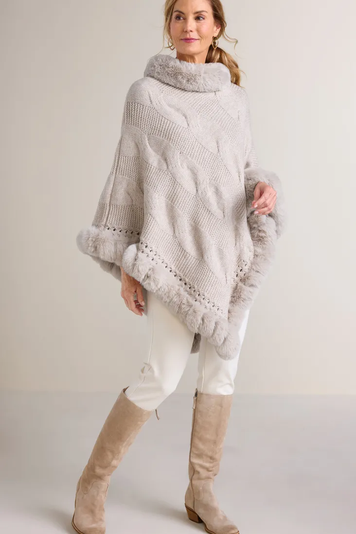 Fashion Soft Surroundings Alexi Cable Knit Poncho Oatmeal