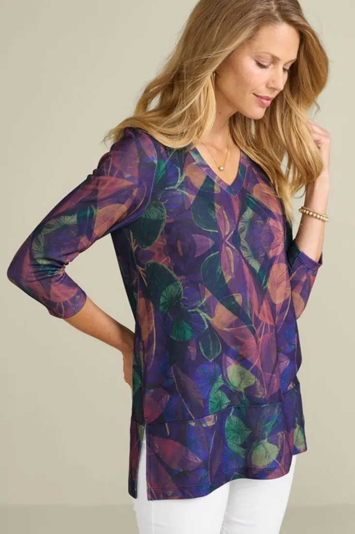 New Soft Surroundings Alila 3/4 Sleeve Tunic WarmIrisMulti