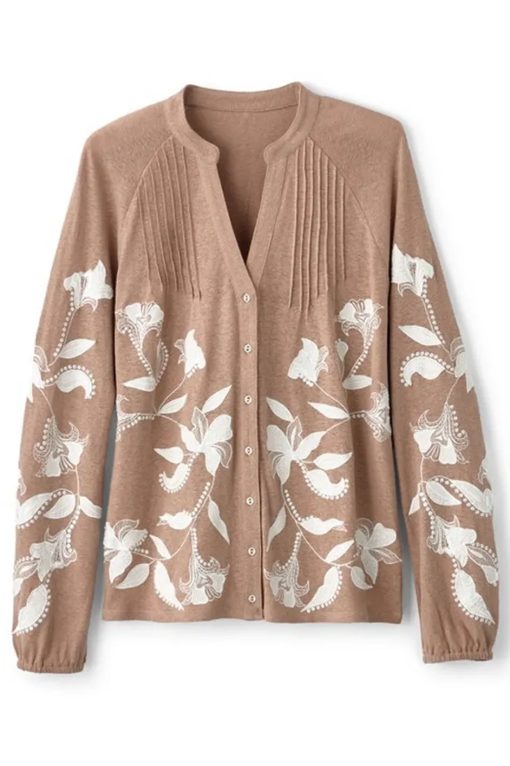 Online Soft Surroundings Alva Embroidered Knit Top Beige