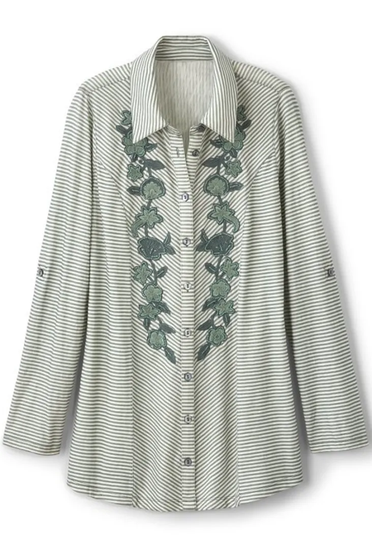 anisa_tunic_1.webp Discount Soft Surroundings Anisa Tunic GreenMilieuStripe