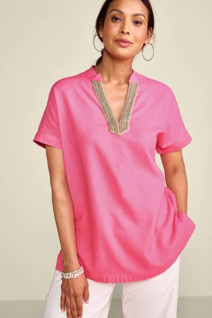 Cheap Soft Surroundings Annalise Linen Blend Tunic AzaleaPink