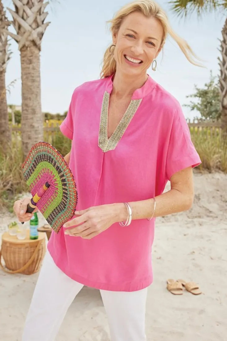 annalise_linen_blend_tunic_4.webp Cheap Soft Surroundings Annalise Linen Blend Tunic AzaleaPink