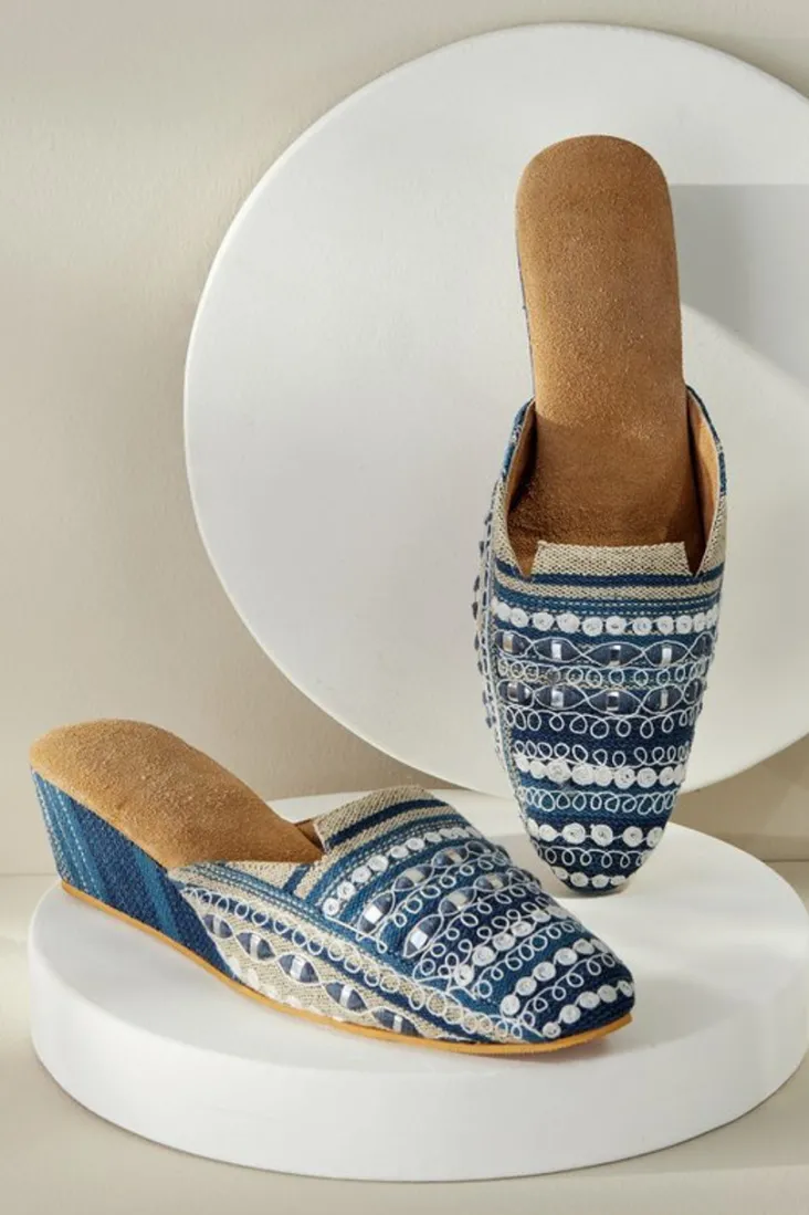 Cheap Soft Surroundings Arizona Stripe Wedge Slide Blue
