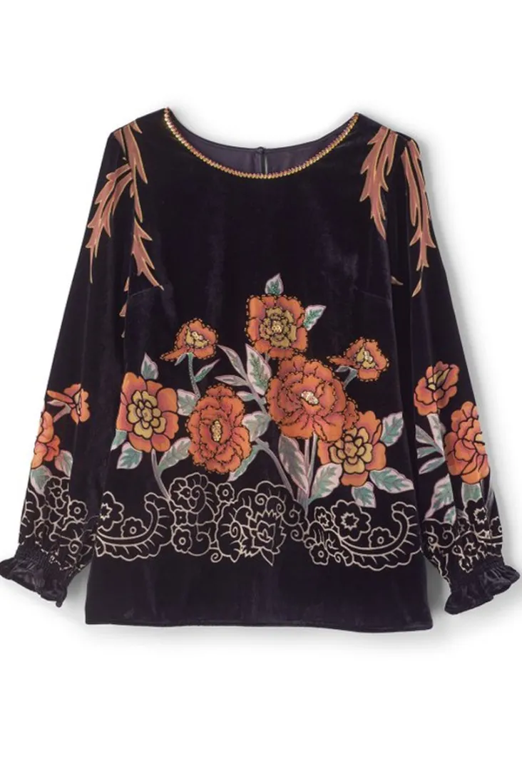 Cheap Soft Surroundings Brielle Velvet Top BlackMulti
