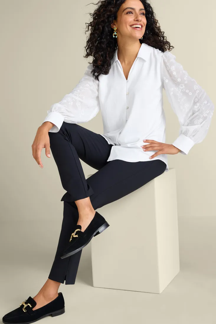 calathea_embroidered_sleeve_shirt_2.webp Online Soft Surroundings Calathea Embroidered Sleeve Shirt White