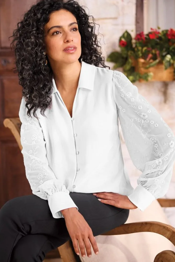 calathea_embroidered_sleeve_shirt_4.webp Online Soft Surroundings Calathea Embroidered Sleeve Shirt White