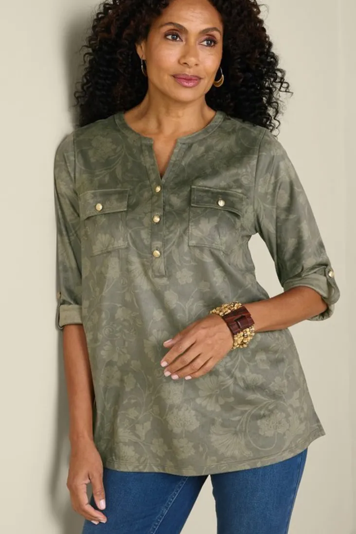 Cheap Soft Surroundings Charine Faux Suede Tunic FloralScarfGreen