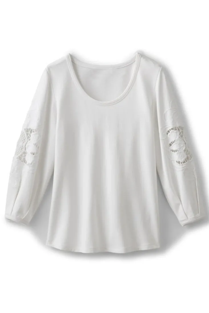 charmaine_embroidered_french_terry_top_1.webp Clearance Soft Surroundings Charmaine Embroidered French Terry Top BuffYellow