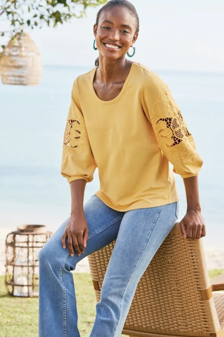 charmaine_embroidered_french_terry_top_12.webp Clearance Soft Surroundings Charmaine Embroidered French Terry Top BuffYellow