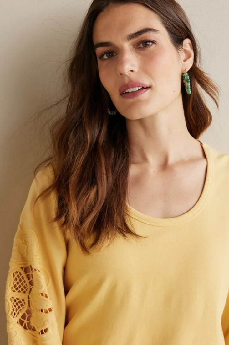charmaine_embroidered_french_terry_top_6.webp Clearance Soft Surroundings Charmaine Embroidered French Terry Top BuffYellow