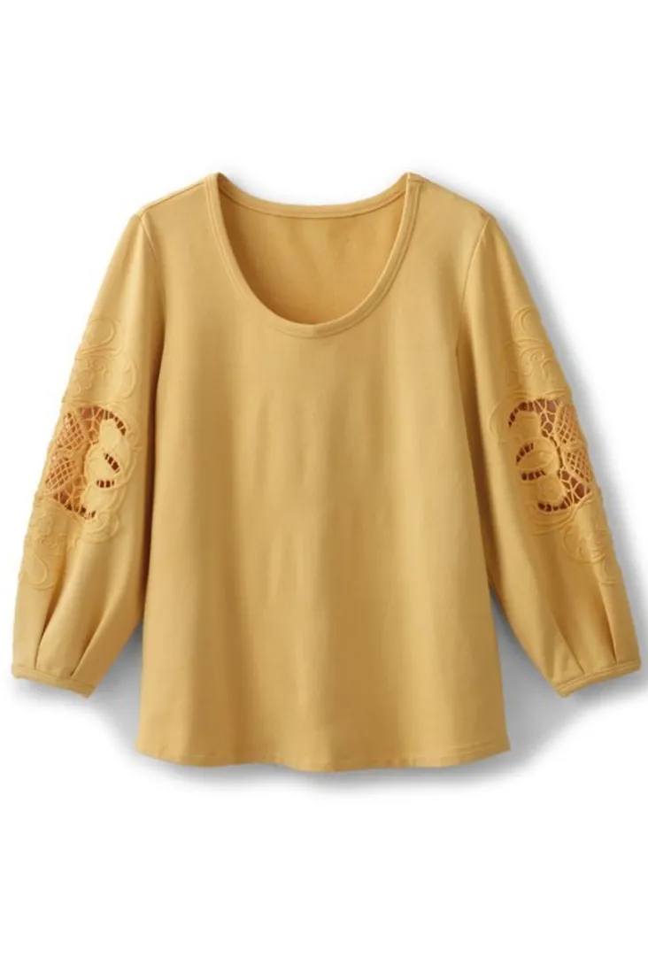 charmaine_embroidered_french_terry_top_9.webp Clearance Soft Surroundings Charmaine Embroidered French Terry Top BuffYellow