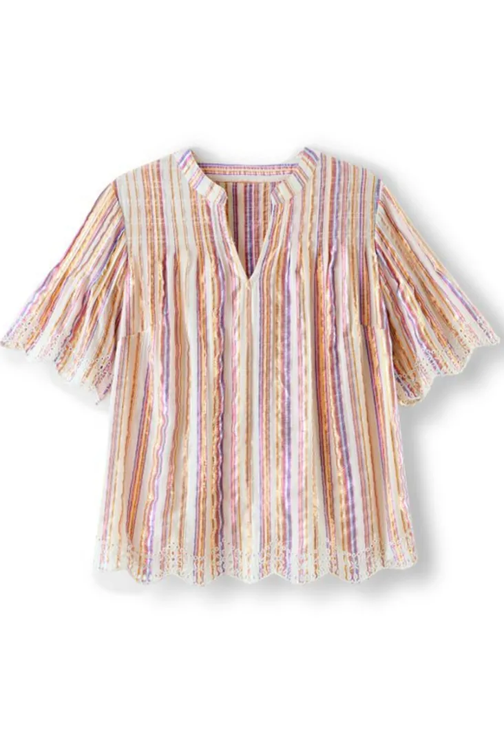 ciel_metallic_stripe_eyelet_top_1.webp Clearance Soft Surroundings Ciel Metallic Stripe Eyelet Top MultiMetallicStripe