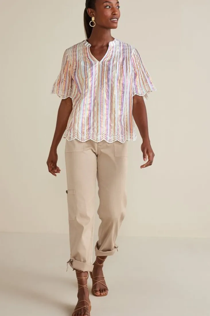 ciel_metallic_stripe_eyelet_top_3.webp Clearance Soft Surroundings Ciel Metallic Stripe Eyelet Top MultiMetallicStripe