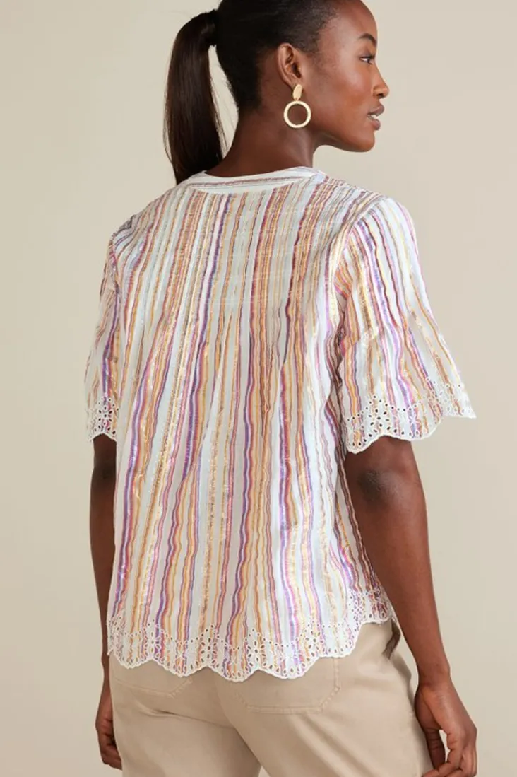 ciel_metallic_stripe_eyelet_top_4.webp Clearance Soft Surroundings Ciel Metallic Stripe Eyelet Top MultiMetallicStripe
