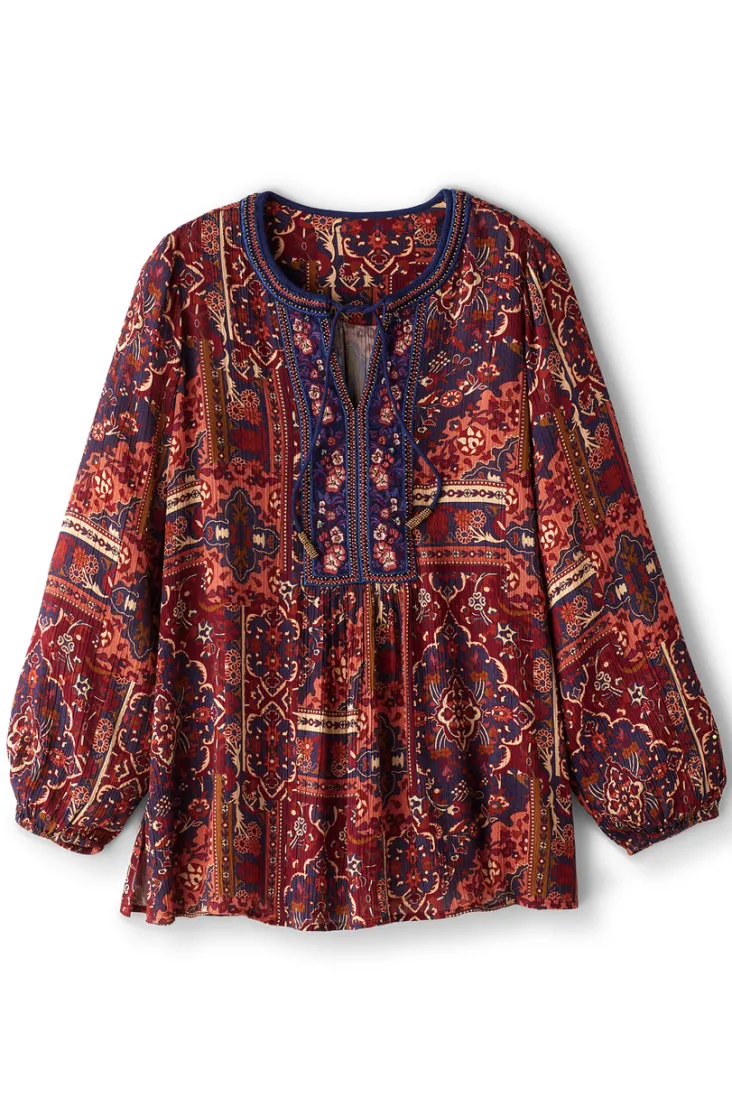 cindra_embroidered_gauze_tunic_1.webp New Soft Surroundings Cindra Embroidered Gauze Tunic RivieraPatchworkBurgund
