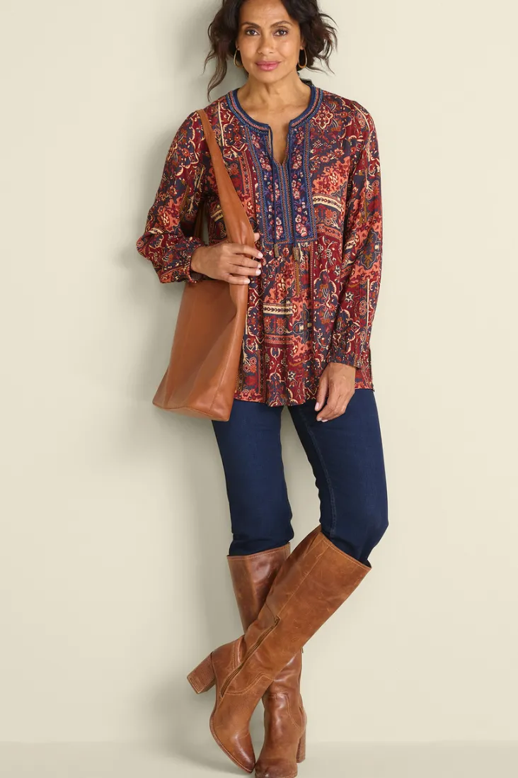 cindra_embroidered_gauze_tunic_2.webp New Soft Surroundings Cindra Embroidered Gauze Tunic RivieraPatchworkBurgund