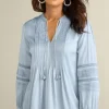 Clearance Soft Surroundings Connie Lace Trim Crepe Top BlueFog