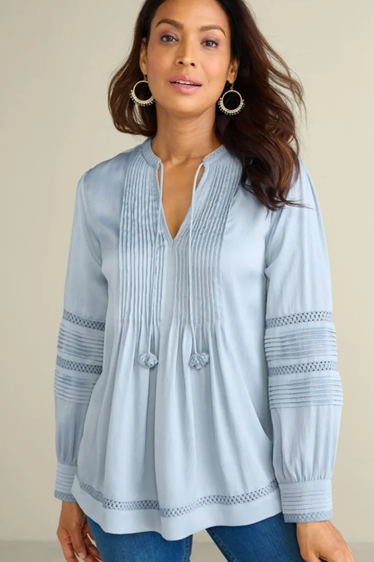 connie_lace_trim_crepe_top_0.webp Clearance Soft Surroundings Connie Lace Trim Crepe Top BlueFog