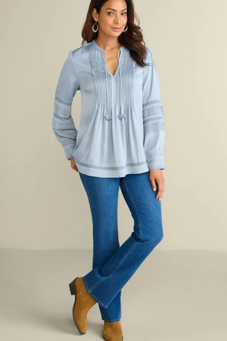 connie_lace_trim_crepe_top_2.webp Clearance Soft Surroundings Connie Lace Trim Crepe Top BlueFog
