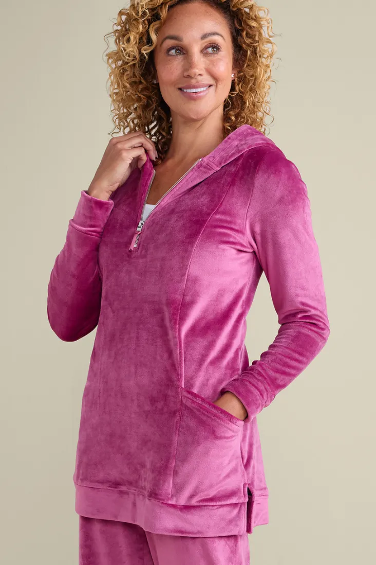 Best Sale Soft Surroundings Dixie Velour Zip Hoodie Tunic Boysenberry