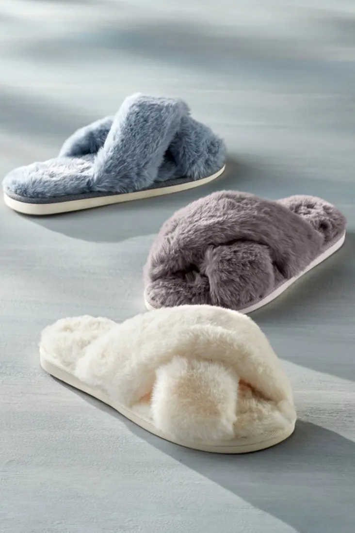 dreama_faux_fur_cross_band_slippers_2.webp Best Sale Soft Surroundings Dreama Faux Fur Cross Band Slippers