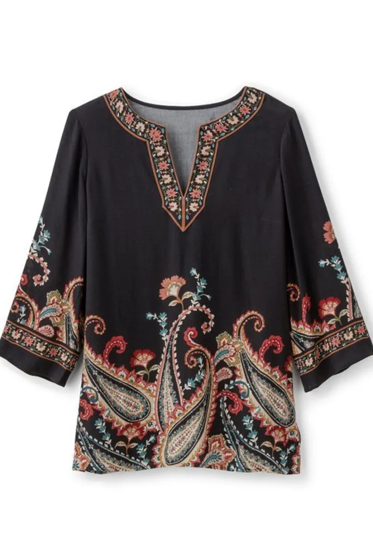 Best Sale Soft Surroundings Elma 3/4 Sleeve Tunic CascadingBrder