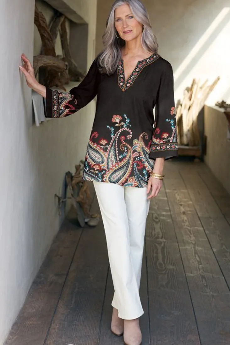 elma__sleeve_tunic_4.webp Best Sale Soft Surroundings Elma 3/4 Sleeve Tunic CascadingBrder