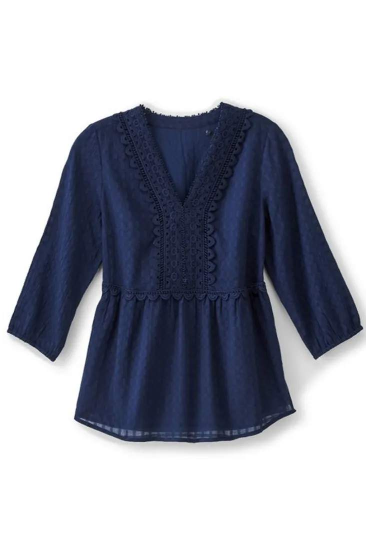 elodie_windowpane_gauze_top_5.webp Outlet Soft Surroundings Elodie Windowpane Gauze Top Navy