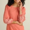 Shop Soft Surroundings Embroidered Parisian Poet Top ApricotBrandy