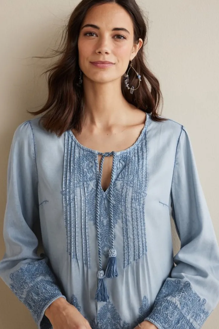 emily_embroidered_tencel_top_5.webp Shop Soft Surroundings Emily Embroidered Tencel™ Top LightChambray