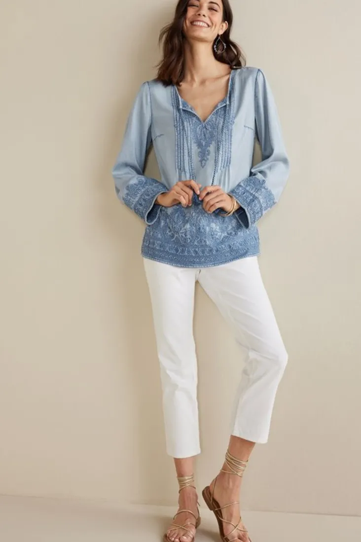 emily_embroidered_tencel_top_6.webp Shop Soft Surroundings Emily Embroidered Tencel™ Top LightChambray