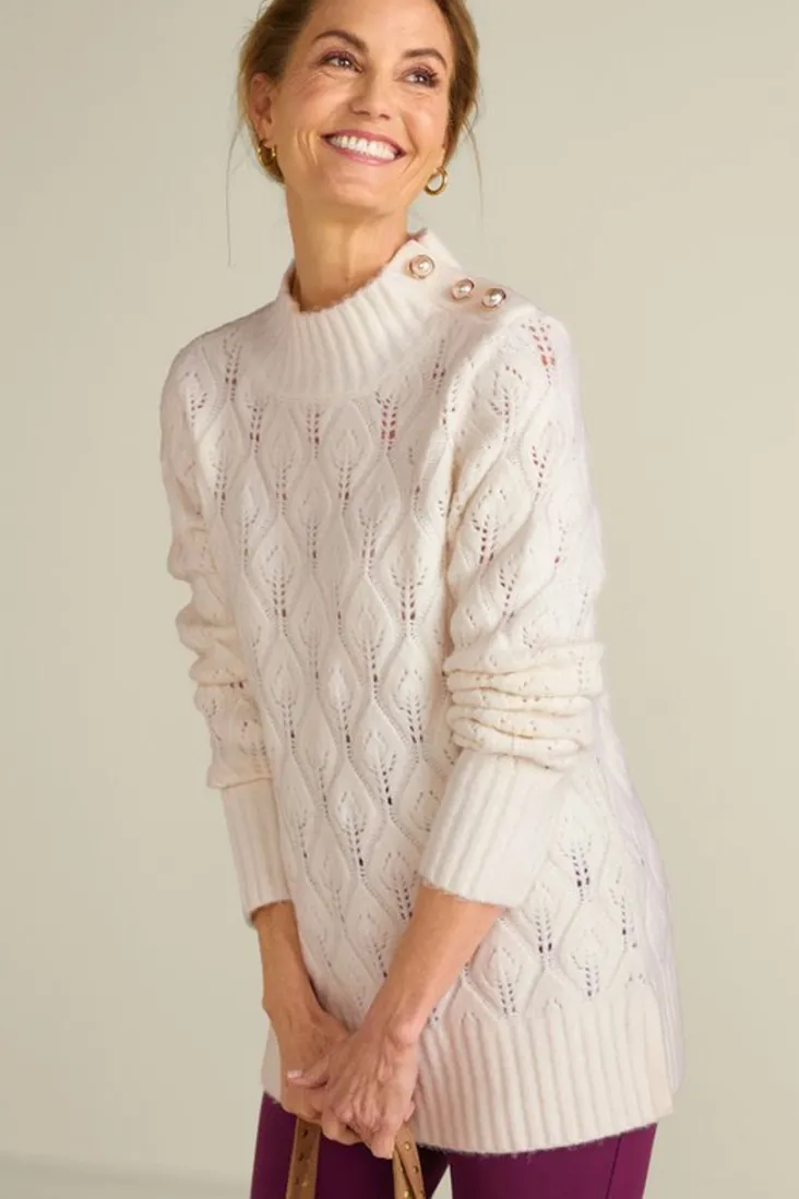 Best Soft Surroundings Ensley Button Sweater Tunic IvoryPearl