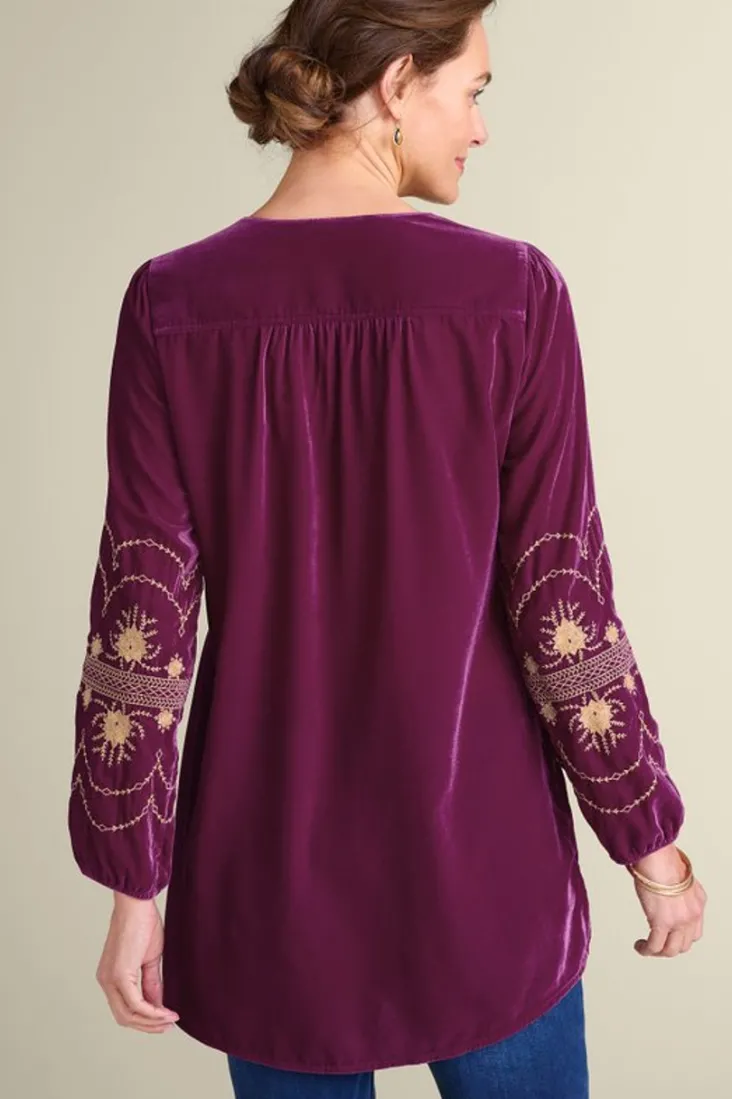 evelyne_embroidered_velvet_tunic_3.webp Cheap Soft Surroundings Evelyne Embroidered Velvet Tunic MagentaPurple