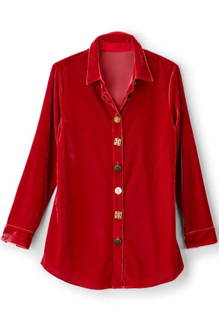 Shop Soft Surroundings Filigree Velvet Boyfriend Shirt