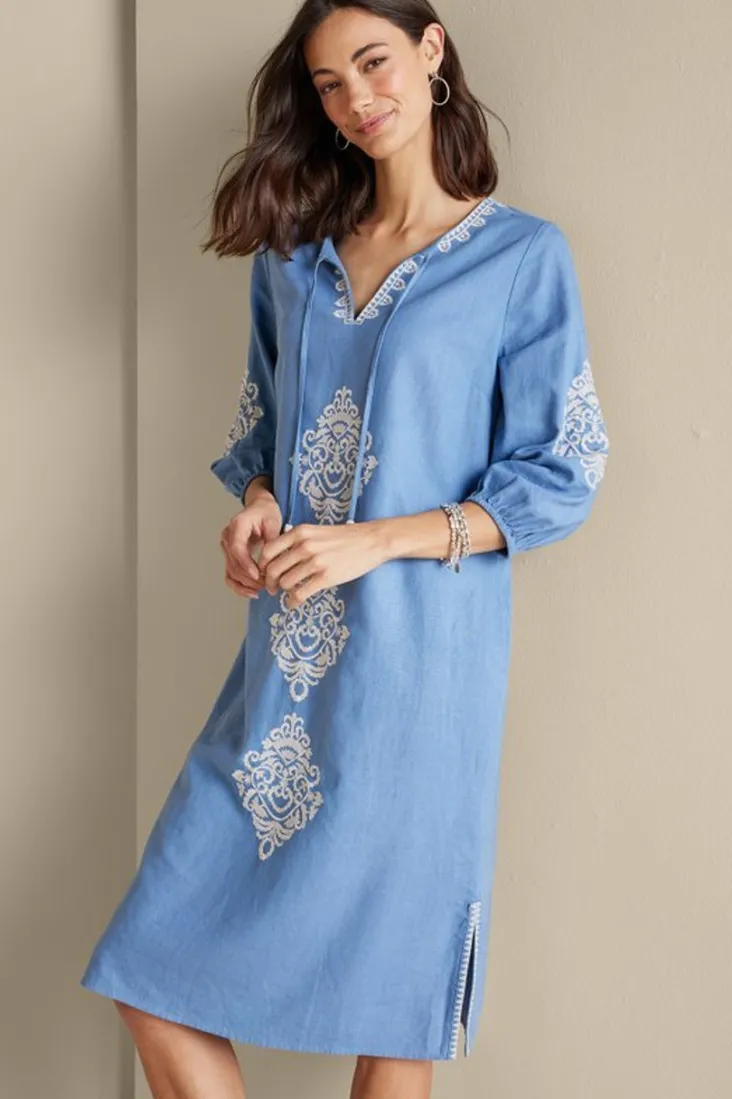 hasana_linen_blend_midi_dress_2.webp Best Soft Surroundings Hasana Linen Blend Midi Dress RiversideBlue
