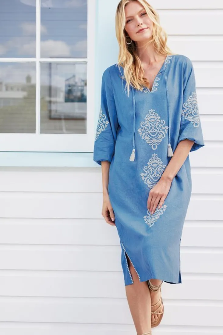 hasana_linen_blend_midi_dress_4.webp Best Soft Surroundings Hasana Linen Blend Midi Dress RiversideBlue