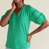 Discount Soft Surroundings Heidi Supima Puff Sleeve Tee HollyGreen