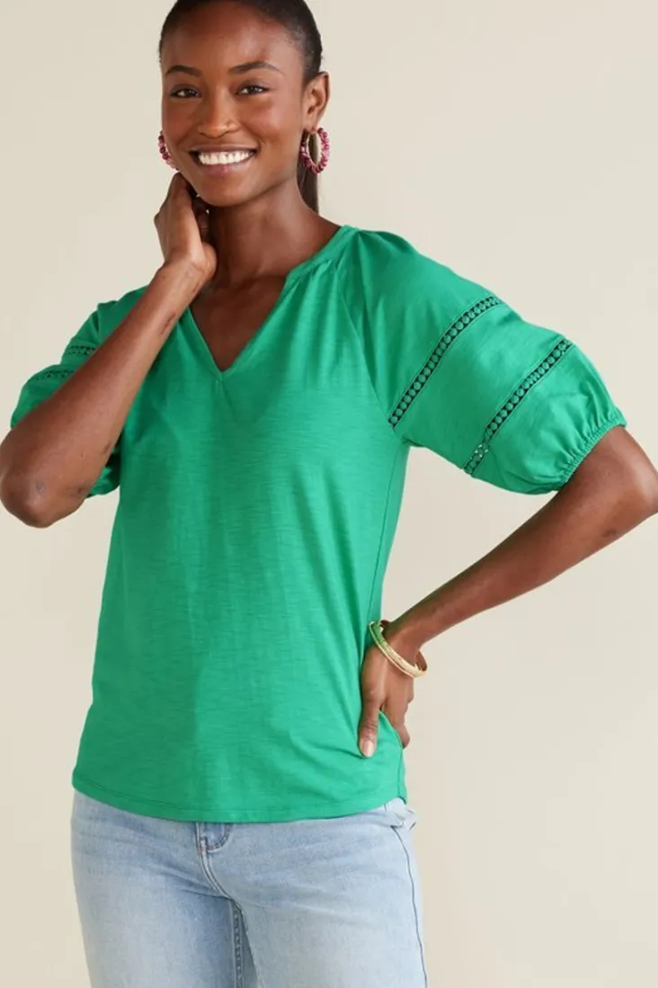 heidi_supima_puff_sleeve_tee_0.webp Discount Soft Surroundings Heidi Supima Puff Sleeve Tee HollyGreen