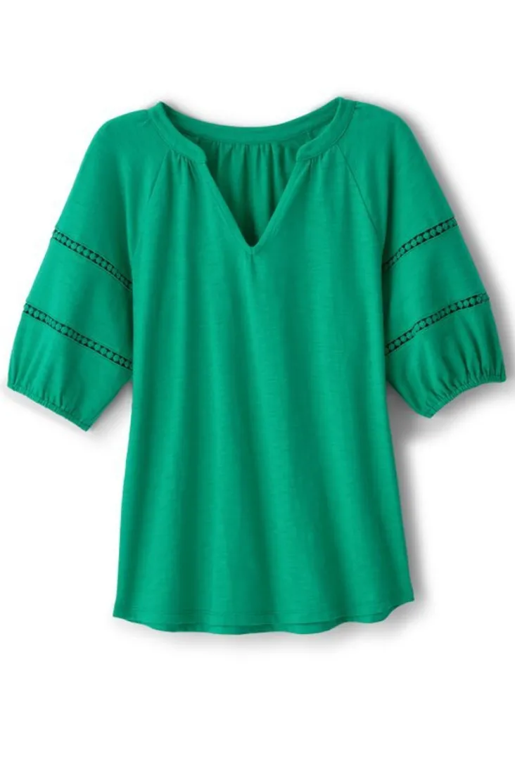 heidi_supima_puff_sleeve_tee_1.webp Discount Soft Surroundings Heidi Supima Puff Sleeve Tee HollyGreen