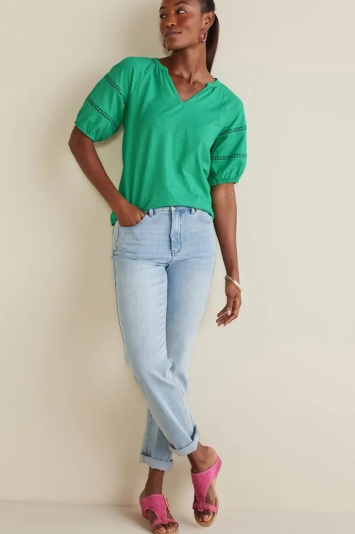 heidi_supima_puff_sleeve_tee_2.webp Discount Soft Surroundings Heidi Supima Puff Sleeve Tee HollyGreen