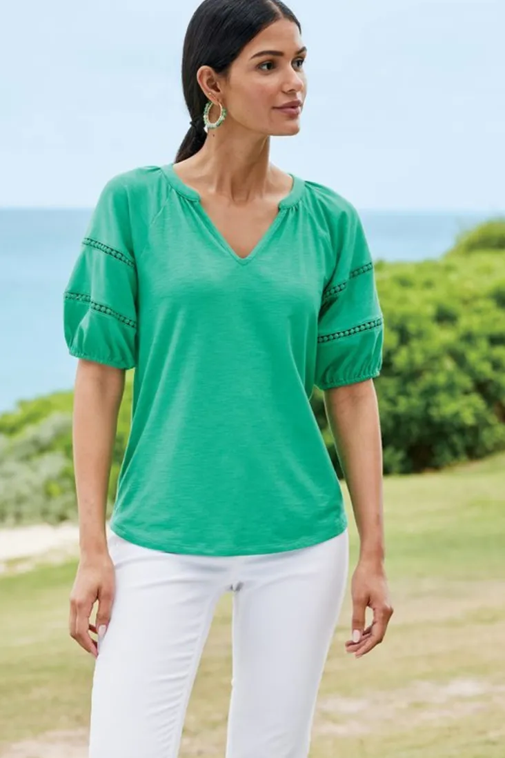 heidi_supima_puff_sleeve_tee_4.webp Discount Soft Surroundings Heidi Supima Puff Sleeve Tee HollyGreen
