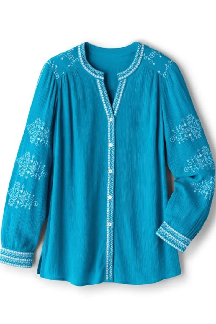 imane_gauze_tunic_1.webp Sale Soft Surroundings Imane Gauze Tunic BlueDanube