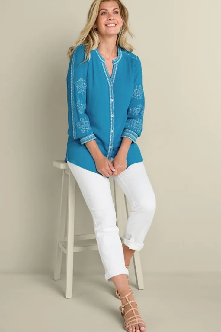 imane_gauze_tunic_2.webp Sale Soft Surroundings Imane Gauze Tunic BlueDanube