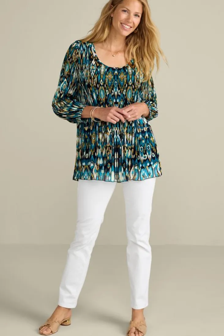 imrie__sleeve_tunic_2.webp Online Soft Surroundings Imrie 3/4 Sleeve Tunic MenaraIkatBlue
