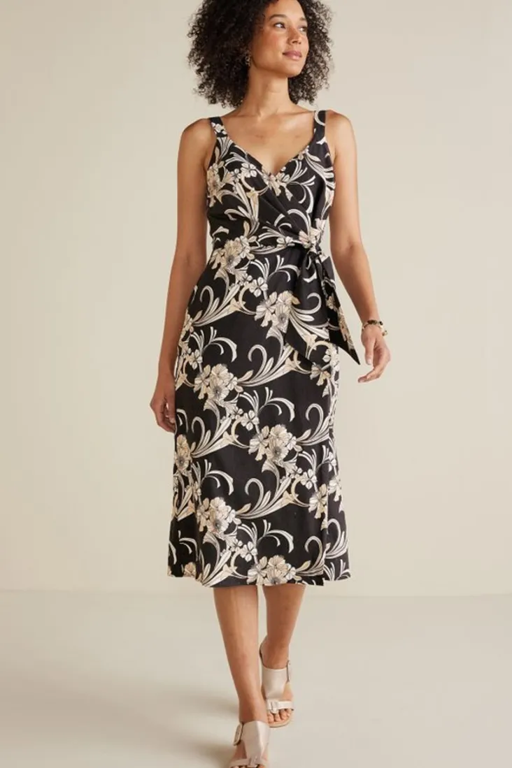 Hot Soft Surroundings Isla Stretch Linen Midi Dress GoldenBotanicals