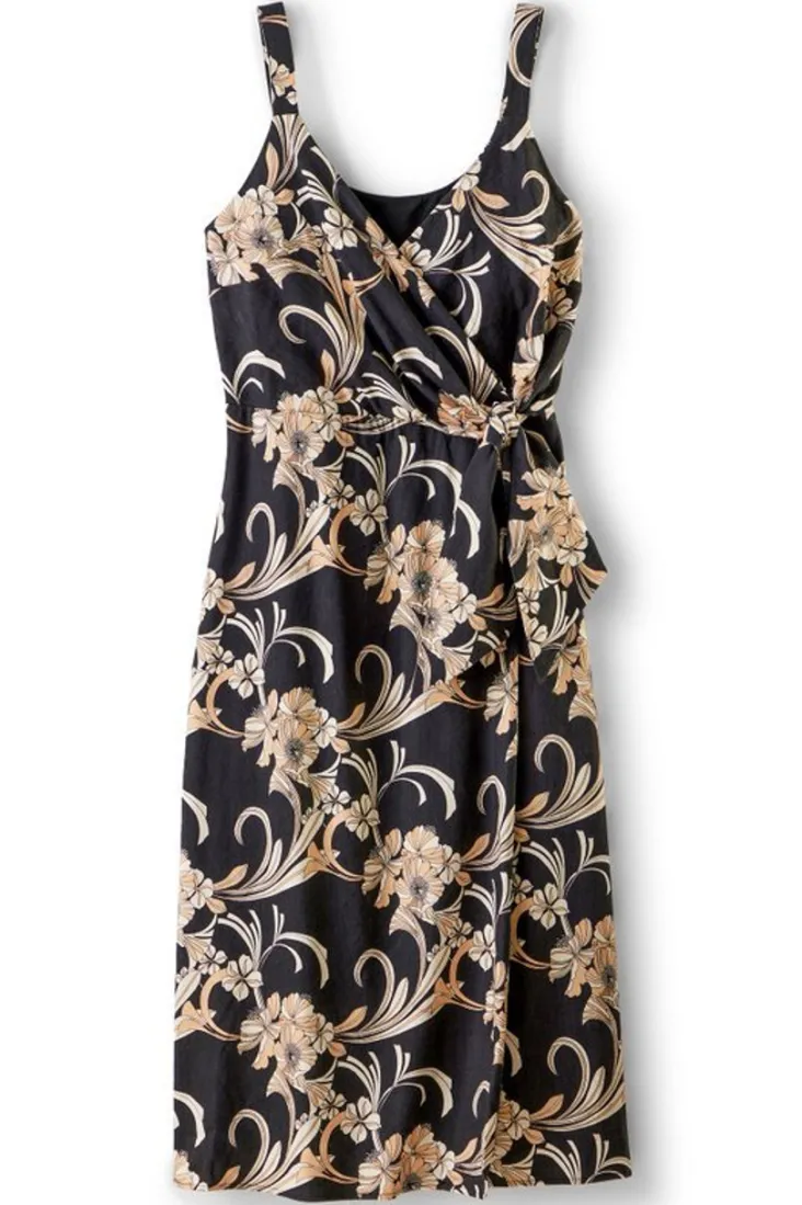 Hot Soft Surroundings Isla Stretch Linen Midi Dress GoldenBotanicals