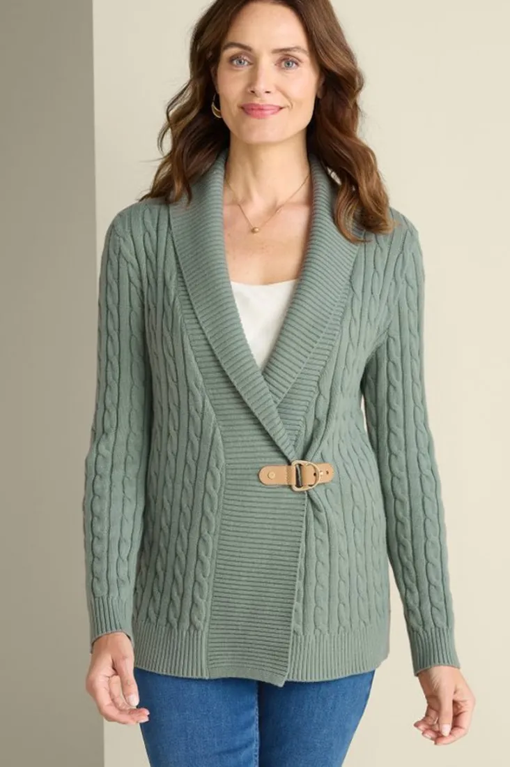 Cheap Soft Surroundings Ivey Cable Knit Cardigan AgaveGreen