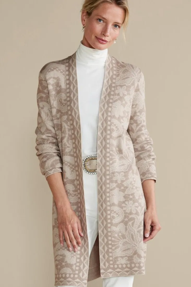 ivy_shimmer_long_cardigan_2.webp Shop Soft Surroundings Ivy Shimmer Long Cardigan NeutralFloral