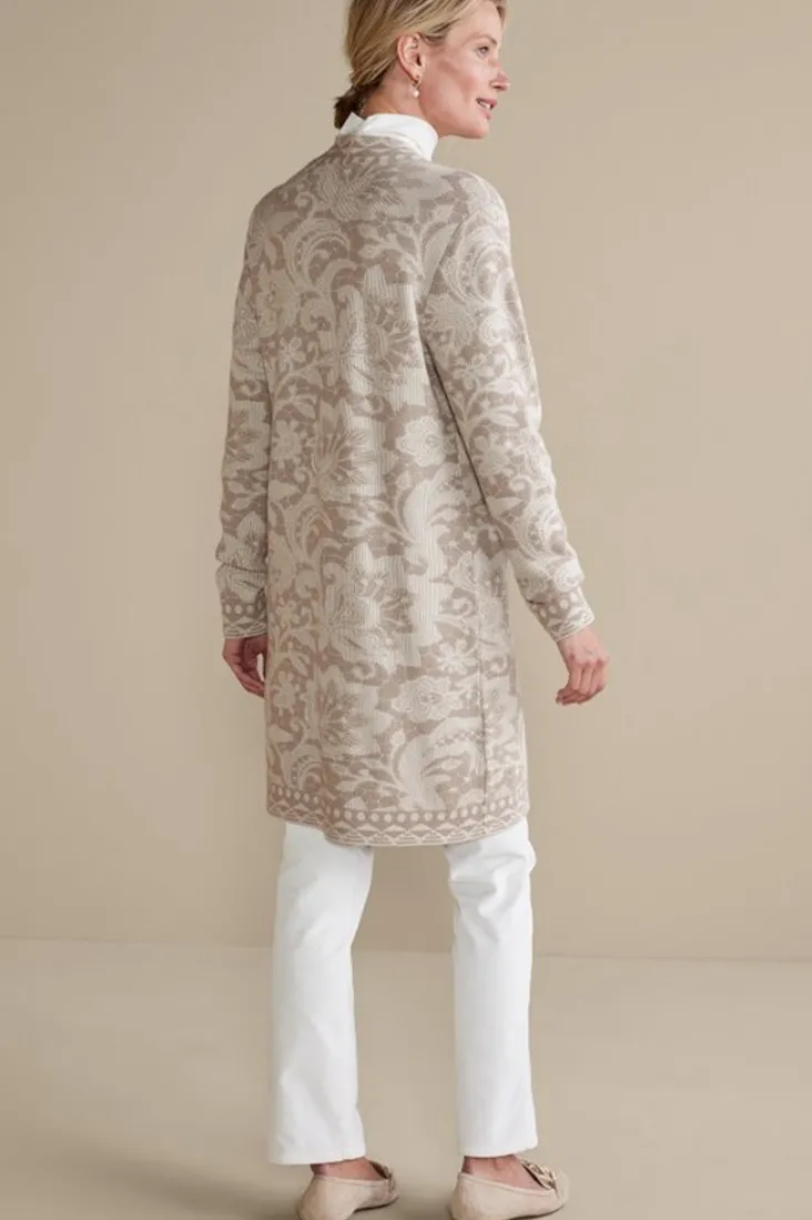 ivy_shimmer_long_cardigan_3.webp Shop Soft Surroundings Ivy Shimmer Long Cardigan NeutralFloral